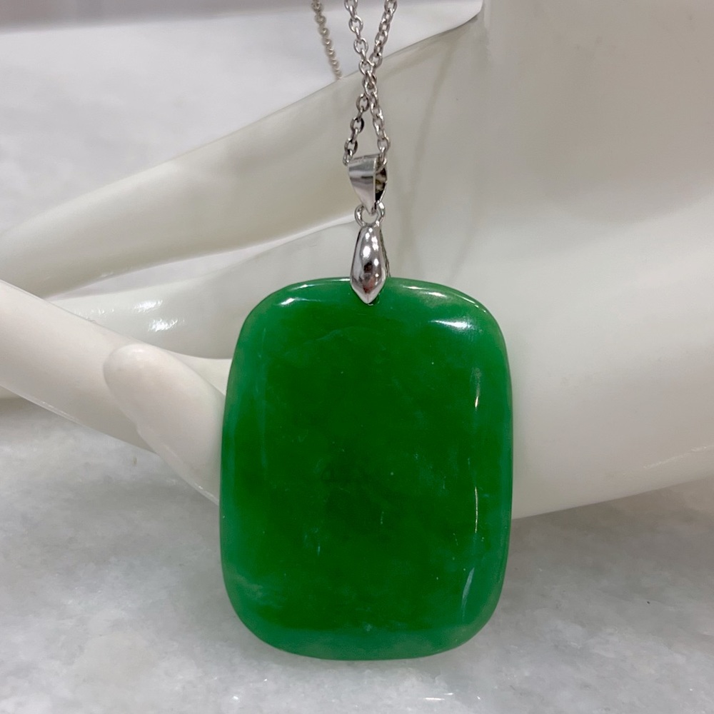 Green Jade Rounded Rectangular Sterling Silver Pe… - image 4